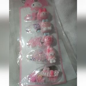 Sanrio Hello Kitty Pink Character Kids Plush Hair Clips - 5 Pack